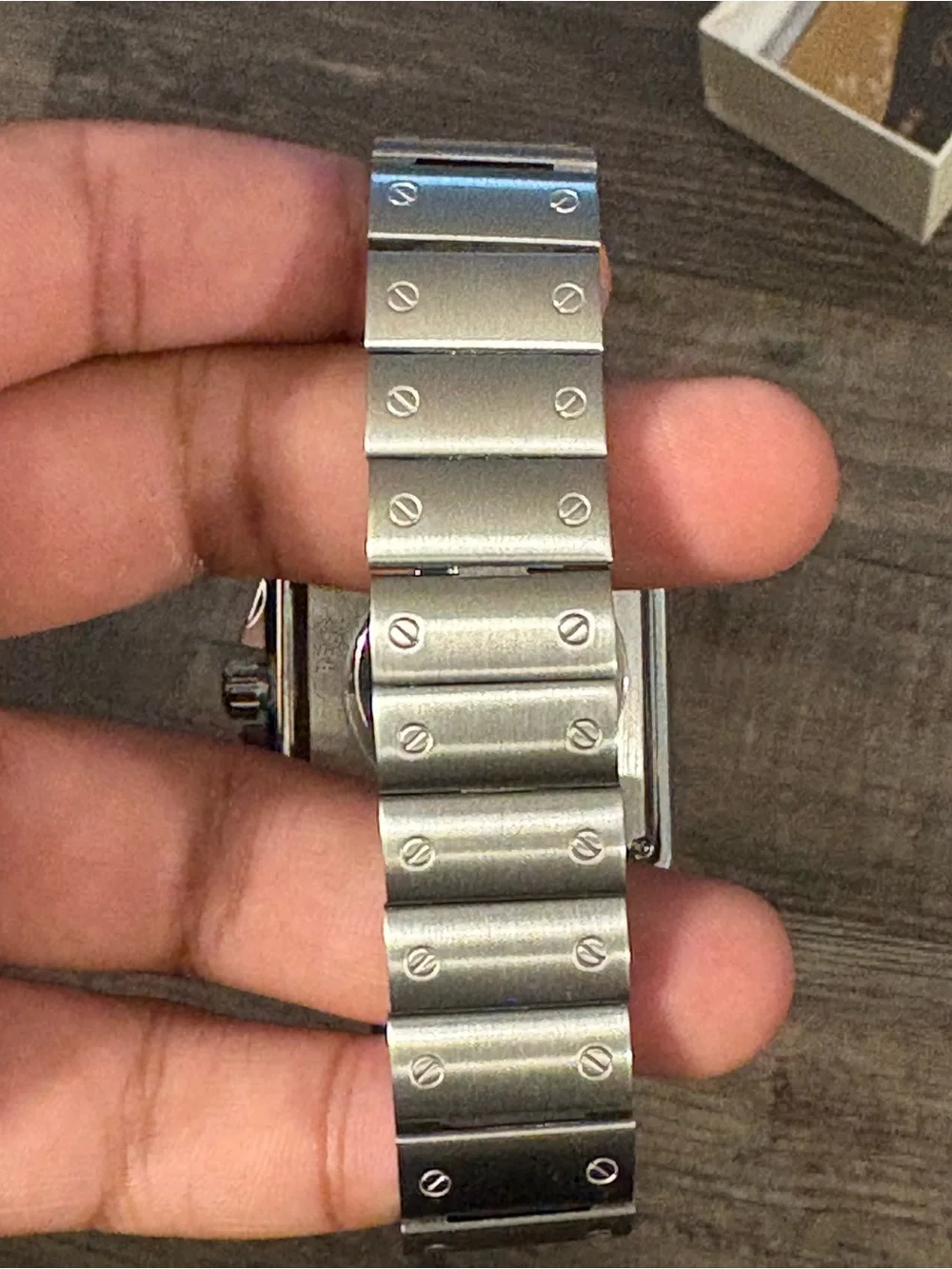 Cartier Men's Stainless Steel Square Watch with Blue Hands